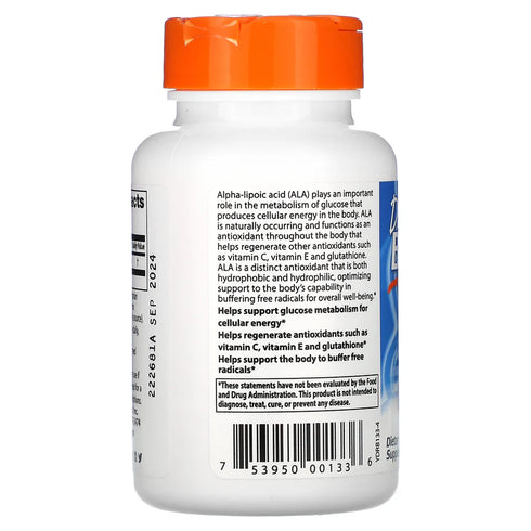 Image of Alpha-Lipoic Acid 600mg 60caps supplement facts